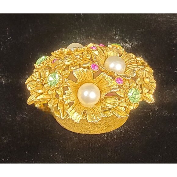 Vintage Florenza Gold-Toned Floral Trinket Box - Picture 10 of 13